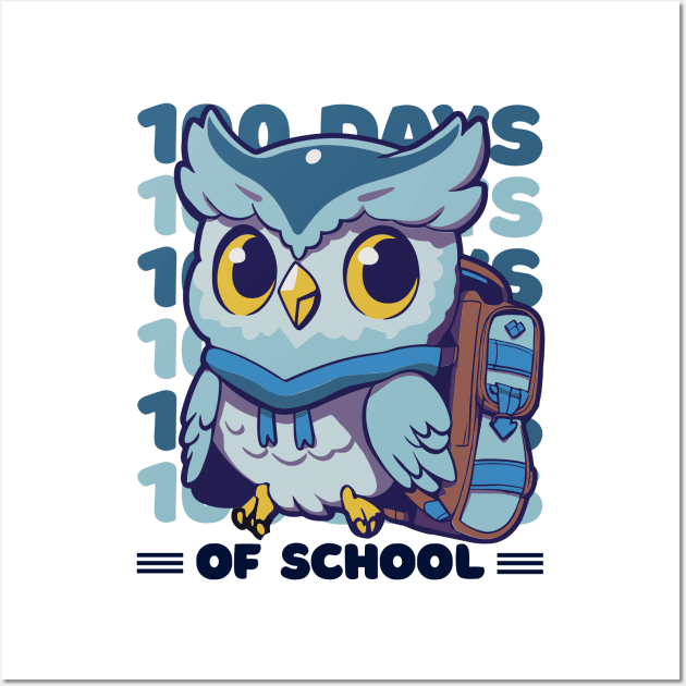 100 days of school typography featuring a Cute owl with a bagpack #1 Wall Art by XYDstore